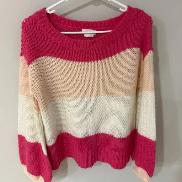Lovers & Friends Lynn Sweater - Rose Pink Color Block Stripes - Size Small - Picture 7 of 12